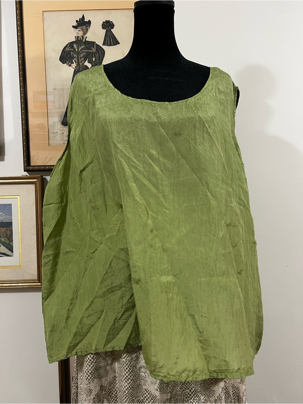 Avenue Olive Green 100% Silk Sleeveless Tunic